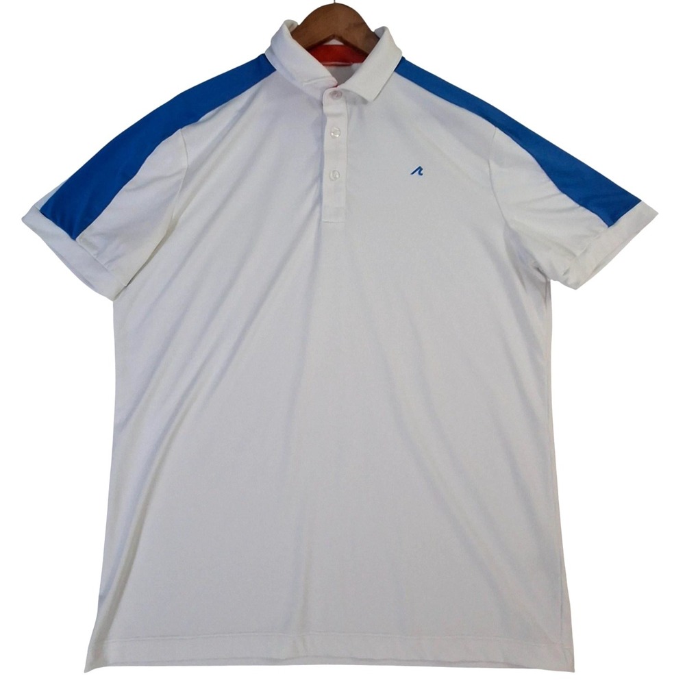 Redvanly Golf Polo Shirt Mens Medium White Blue Performance Stretch Tech